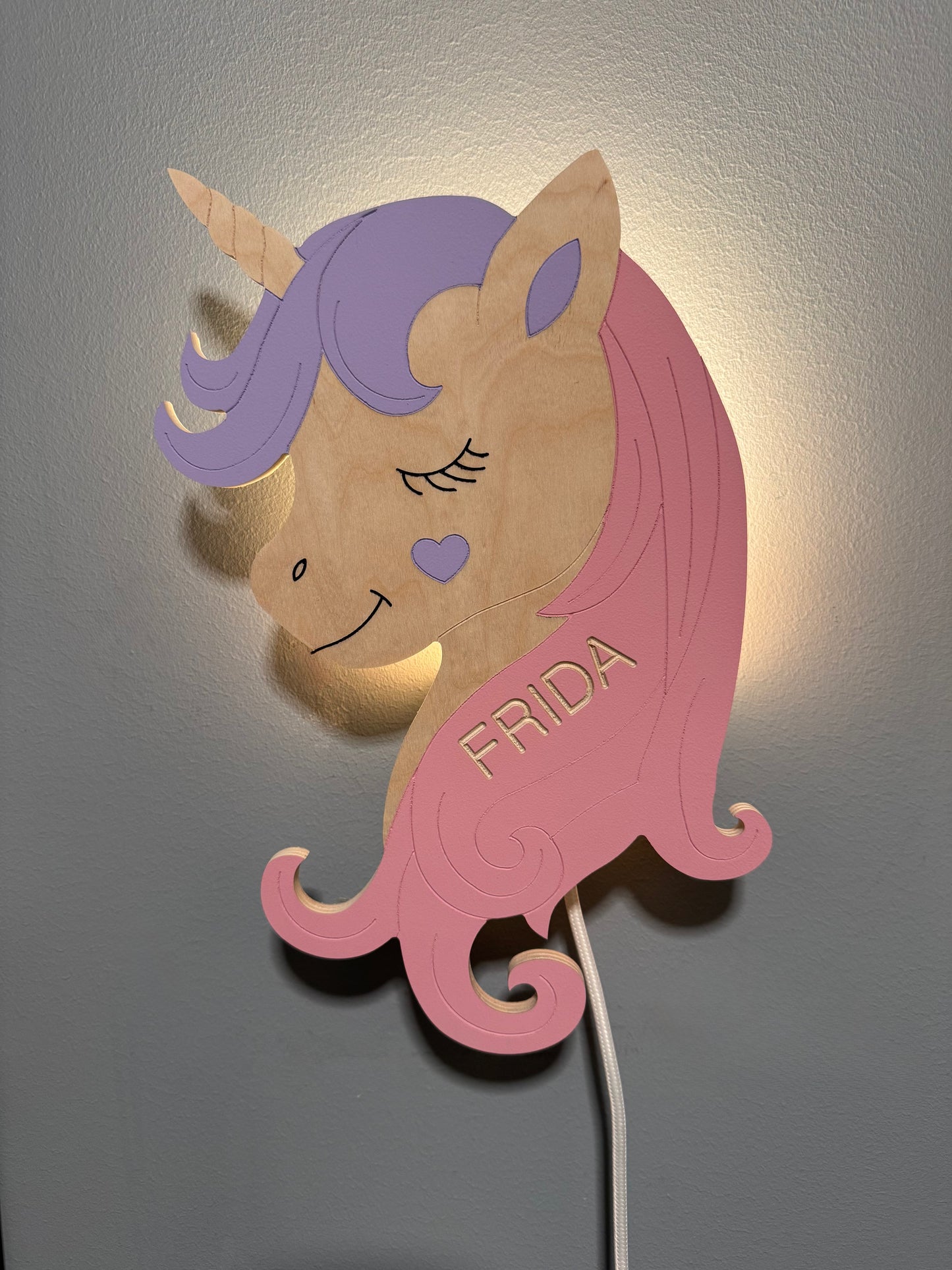 Personlig barnelampe med navn - Enhjørning